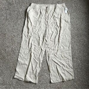 Old Navy Cream Linen Blend Drawstring Trouser Pants Beach Summer Casual NWT XL